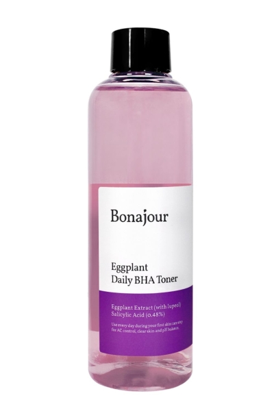 Violette Flasche mit Bonajour Eggplant Daily BHA Toner