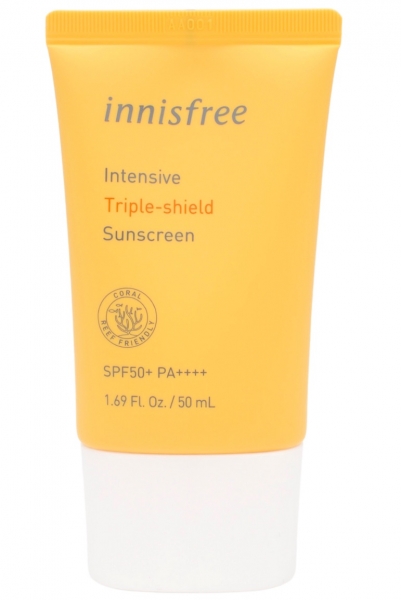 Gelbe Tube mit Innisfree Intensive Triple-Shield Sunscreen