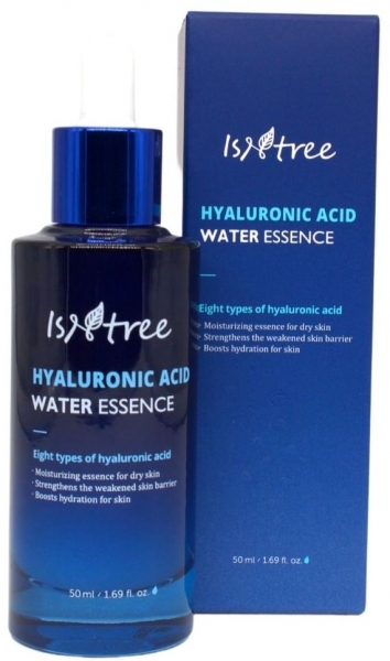 Verpackung und blaue Flache mit Isntree Hyaluronic Acid Water Essence